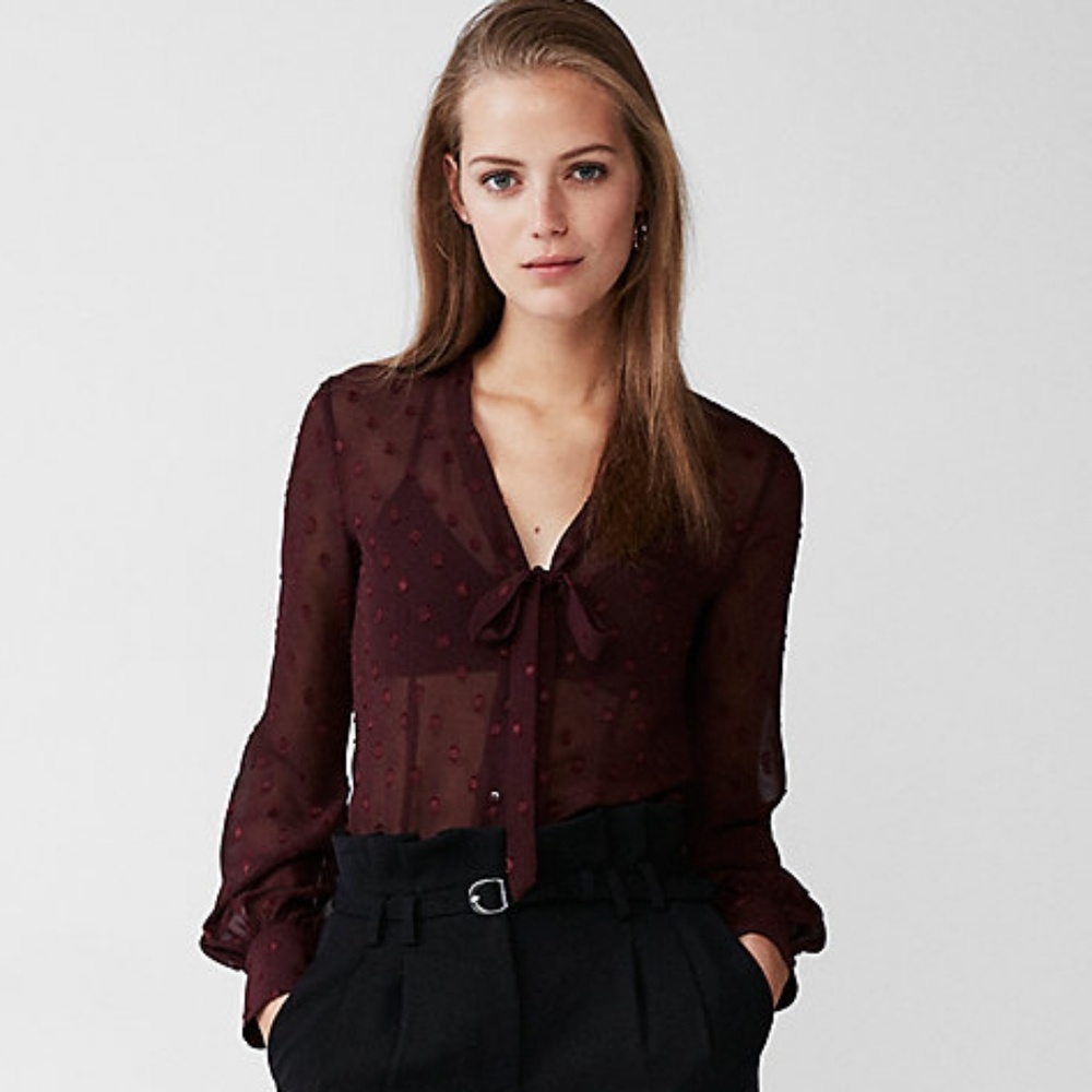 NWOT Tie Neck Blouse (Maroon)